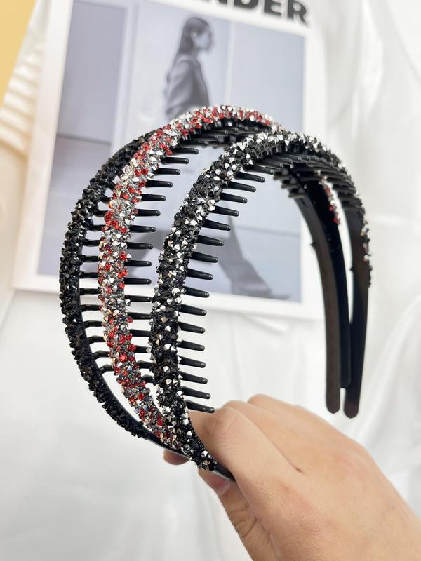 Sparkling Rhinestone Decorated Hair Hoop (3pcs), Headband with Teeth, Casual and Versatile Hair Accessories for Women, Trendy Accessories for Party and Daily Life