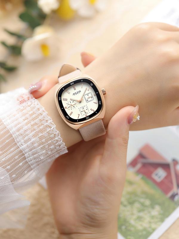 Women's Fashion Square Dial Quartz Watch, Casual Trendy Leather Strap Wristwatch, Waterproof Watch for Women As Gift with Box