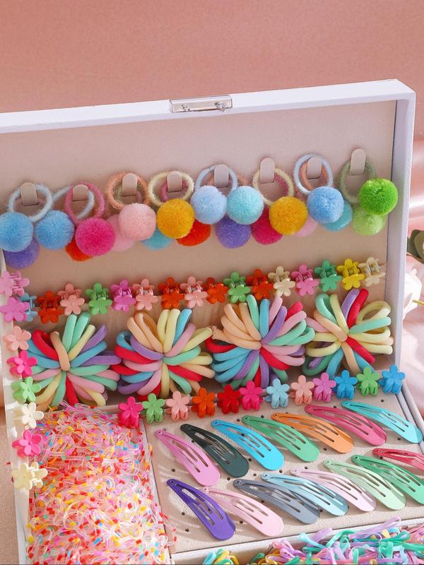 Random Color Hair Accessory Sets without Box, Cute Colorful Hair Ties & Hair Clips & Hair Claws, Fashionable Hair Accessories for Women & Girls