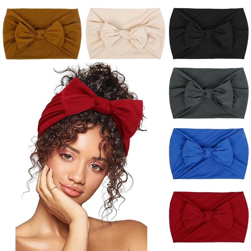 Headbands for Women 6 Packs Cute Bow Head Bands for Womens Hair, Elastic Wide Knotted Hairbands Headwrap Turban Hair Accessories