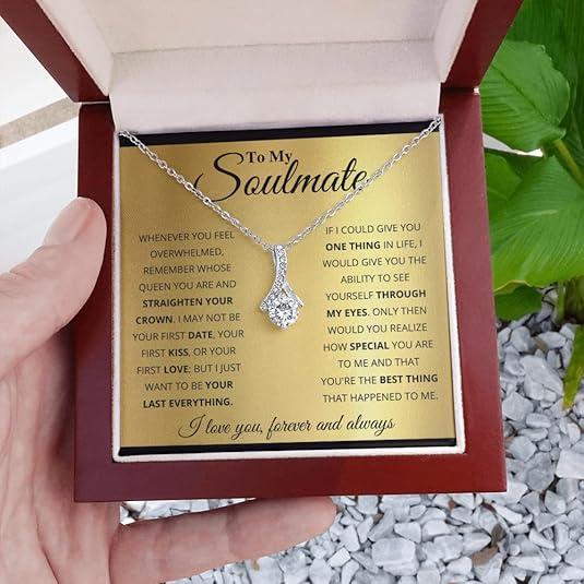 To My Soulmate Necklace Set Gifts, Wife Necklace From Husband, To My Girlfriend Necklace Soulmate Necklace For Women Future Wife Jewelry Birthday Christmas Valentine's gifts For Girlfriend Message Card & LED Box