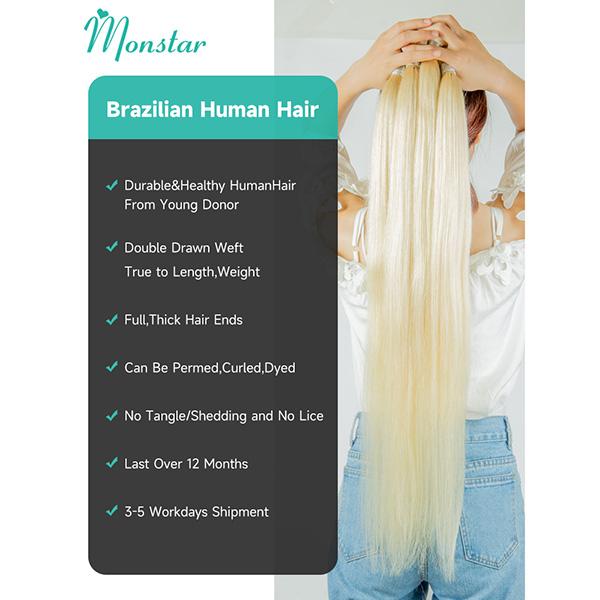 613 Blonde Human Hair 1 Bundles 30Inch 100% Brazilian Straight Hair Bundle 8A Honey Blonde Virgin Bundles Human Hair Extensions Weave 613Color 95-100g