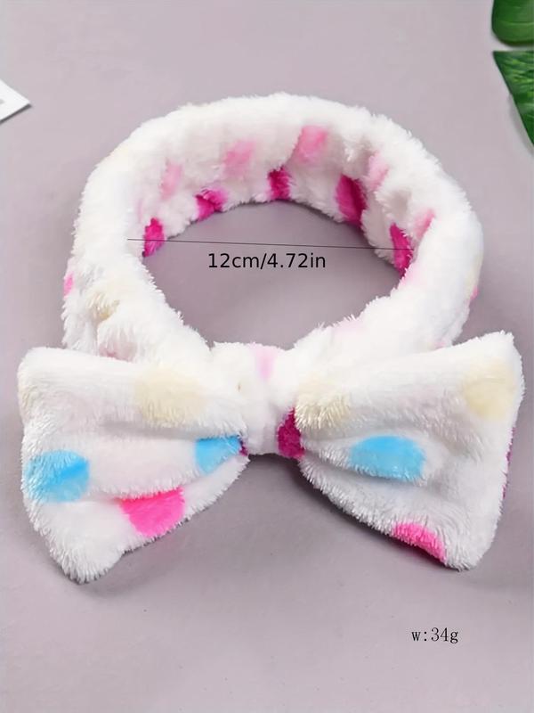 Cute Polka Dot Print Bowknot Headband, Soft Plush Hair Band, Hair Accessories For Women & Girls