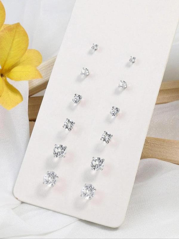 Women's Elegant Rhinestone Decorated Stud Earrings, 6 Pairs Exquisite Trendy Stud Earrings, Fashionable Jewelry for Women for Daily & Party Decoration