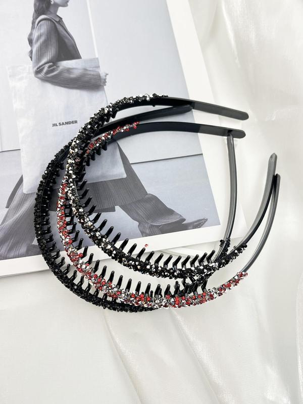 Sparkling Rhinestone Decorated Hair Hoop (3pcs), Headband with Teeth, Casual and Versatile Hair Accessories for Women, Trendy Accessories for Party and Daily Life