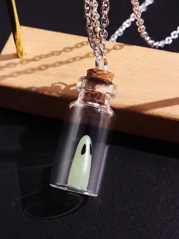 Glass Luminous Ghost Pendant Necklace, Creative Jewelry for Men, Holiday Clothing Decoration, Fashion Accessories