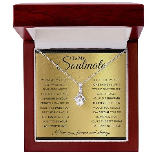 To My Soulmate Necklace Set Gifts, Wife Necklace From Husband, To My Girlfriend Necklace Soulmate Necklace For Women Future Wife Jewelry Birthday Christmas Valentine's gifts For Girlfriend Message Card & LED Box