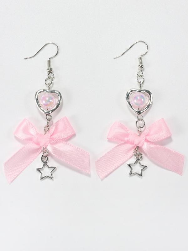 Cute Bow & Heart & Star Design Dangle Earrings (1 Pair), Faux Pearl Decor Drop Earrings for Women for Gift, Party