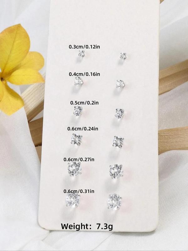 Women's Elegant Rhinestone Decorated Stud Earrings, 6 Pairs Exquisite Trendy Stud Earrings, Fashionable Jewelry for Women for Daily & Party Decoration