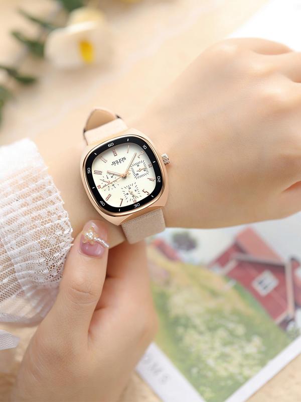 Women's Fashion Square Dial Quartz Watch, Casual Trendy Leather Strap Wristwatch, Waterproof Watch for Women As Gift with Box