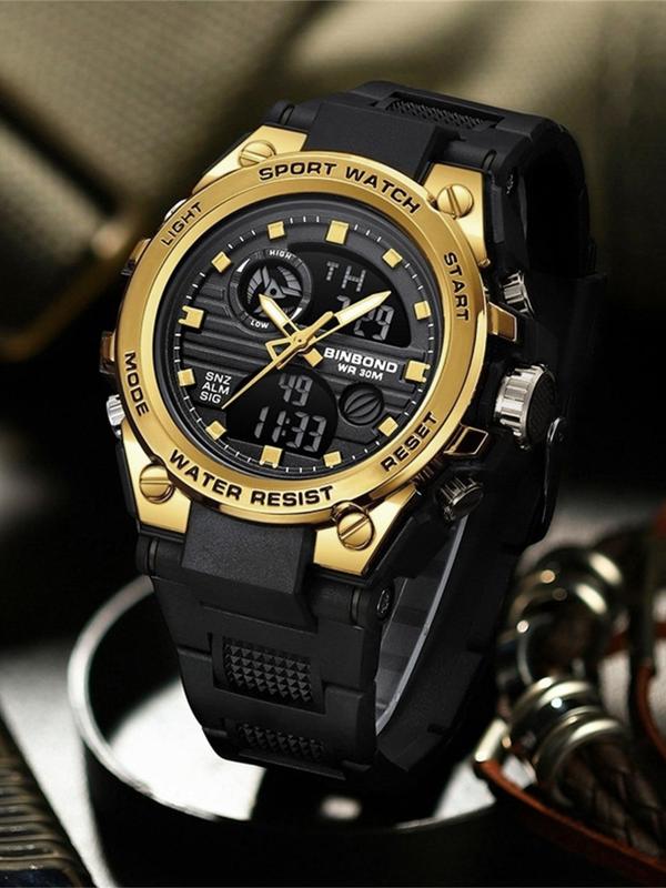 Men's Fashion Sportive Digital Analog Quartz Watch, Casual Trendy Digital Watch with Luminous Dial & Alarm Function, Waterproof Multifunctional Watch with Box