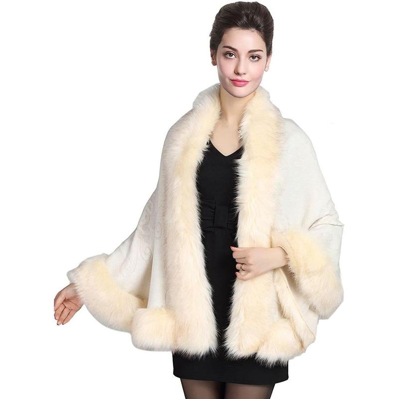 Faux Fur Shawl Wrap Stole Shrug Bridal Winter Wedding with Hook