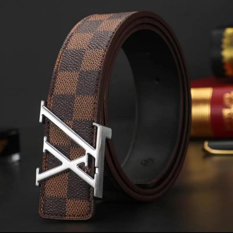 Light Luxury Distinguished Men's Leather Belt Plaid Genuine Leather Pure Cowhide Belt Casual Business Trends Pants Belt