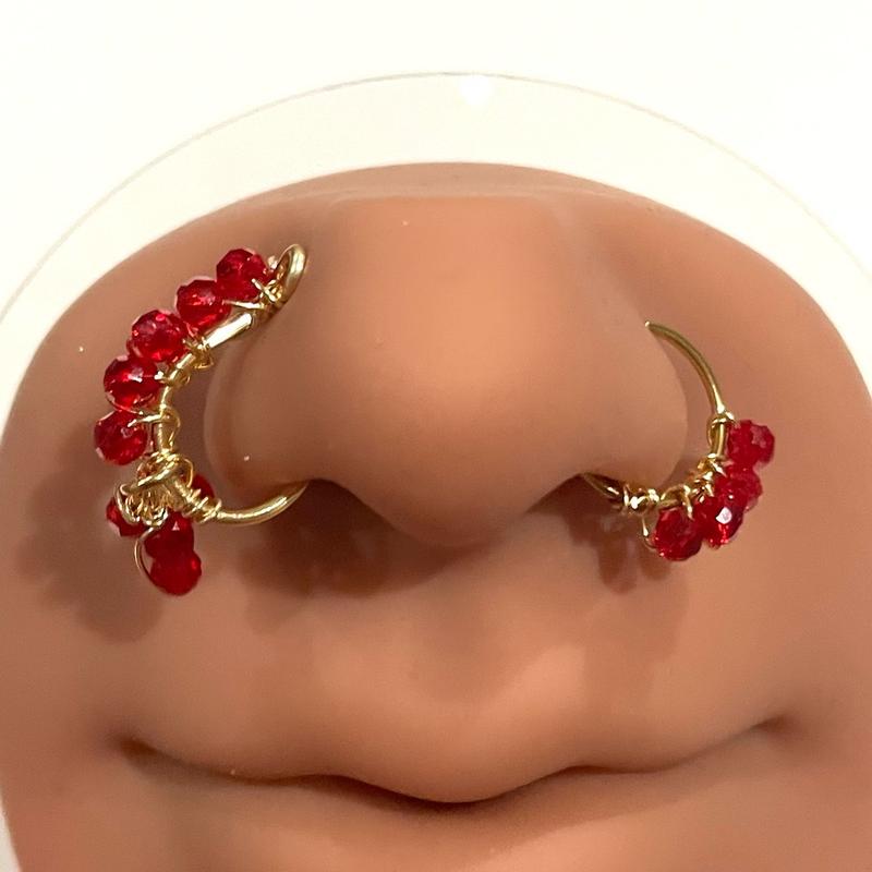 Nose Ring & Nose Cuff Set   Dangle Nose Cuff w  Hoop Nose Ring nose hoop beaded noserings