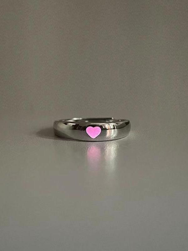 2pcs Luminous Heart Rings, Heart Shaped Matching Rings, Luminous Couple Rings Jewelry for Wedding Party