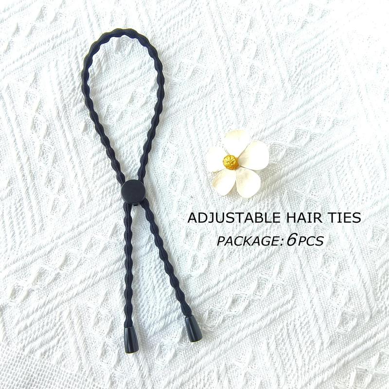 6PCS Natural Hair Ties for Short Kinky Curly Hair, Afro Puff Ponytail Tie Adjustable Length Hairband with No-Slip Design, Headband for Women with Thick, Braided, Natural Hair