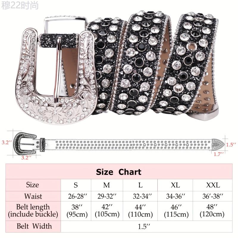 Microfiber Western Rhinestone Belts Boho Flower Embossed Buckle Vintage Punk Sparkle Studded Belts Cowgirl Cowboy Strap Jeans Belts