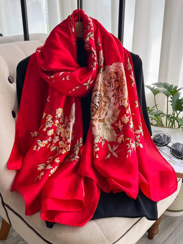 Women's Colorblock All Over Floral Print Scarf, New Style Casual Soft Comfortable Shawl for Women & Girls, Fashion Accessories for Daily Wear