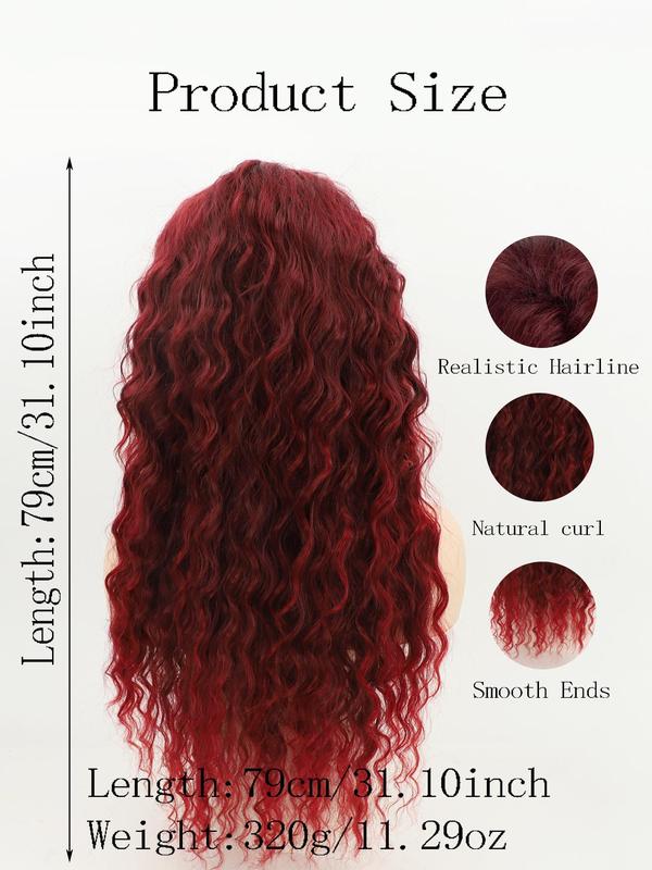 31 Inch Fashionable Burgundy Long Curly Wigs for Women, Gorgeous Fluffy Wigs without Bangs, Synthetic Full Machine Wigs for Party, Daily Use