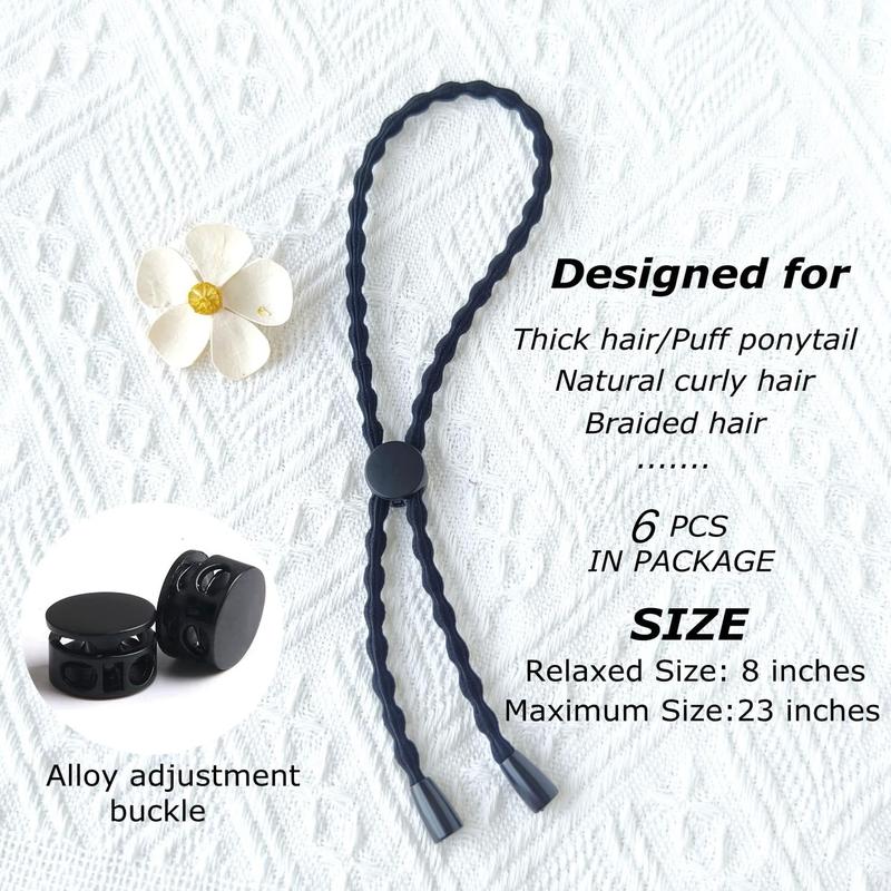 6PCS Natural Hair Ties for Short Kinky Curly Hair, Afro Puff Ponytail Tie Adjustable Length Hairband with No-Slip Design, Headband for Women with Thick, Braided, Natural Hair