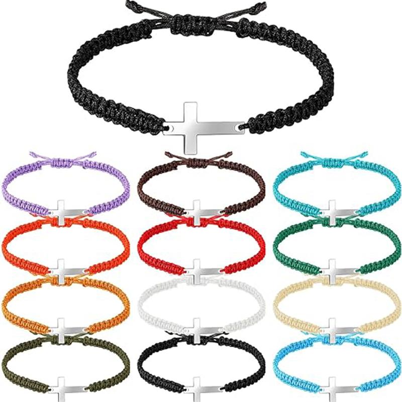 Sports Wristbands Cross Cord Bracelet for Male FemaleNylon Rope Christian Handmade Braided Bracelet Friendship Adjustable Cross String Bracelet Cross