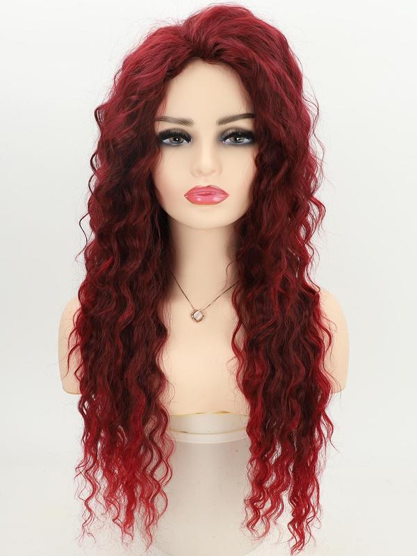 31 Inch Fashionable Burgundy Long Curly Wigs for Women, Gorgeous Fluffy Wigs without Bangs, Synthetic Full Machine Wigs for Party, Daily Use