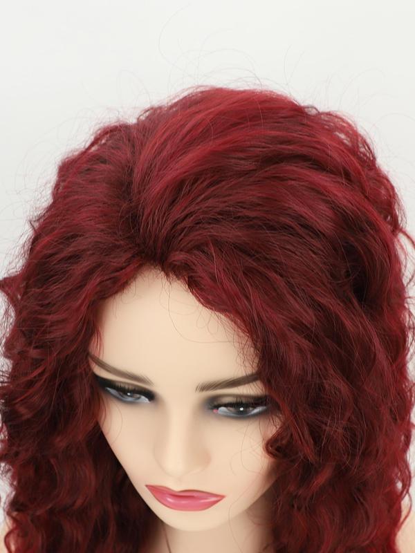 31 Inch Fashionable Burgundy Long Curly Wigs for Women, Gorgeous Fluffy Wigs without Bangs, Synthetic Full Machine Wigs for Party, Daily Use