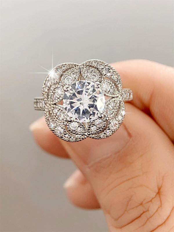 Elegant Flower Design Rhinestone Decorated Ring, Exquisite Trendy Ring, Fashionable Jewelry for Women As Engagement Anniversary Party Jewelry Gift