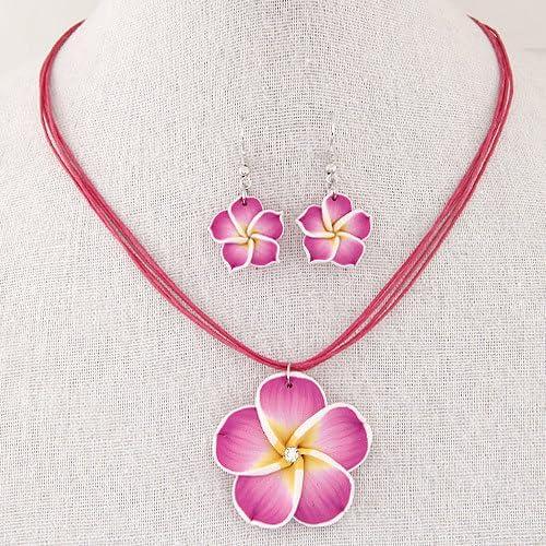 Hawaiian Plumeria Rubra Earrings Necklace Set Bohemia Tropical Flower Dangle Earrings Luau Beach Party Accessories for Women Jewelry