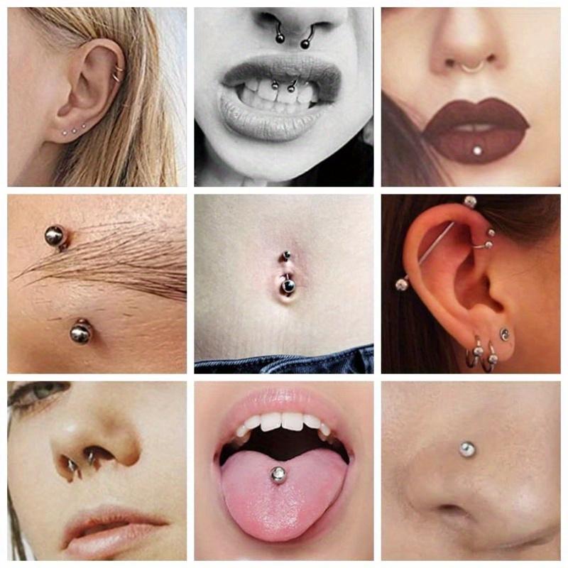 120PCS DIY Piercing with Pink Earrings body Piercing Kit Surgical Steel 14G 16G 20G BCR CBR Labret Lip Rings Cartilage Daith Earrings Nose Septum Nose Studs Belly Button Rings Jewelry Needles Gloves Clamps Tools