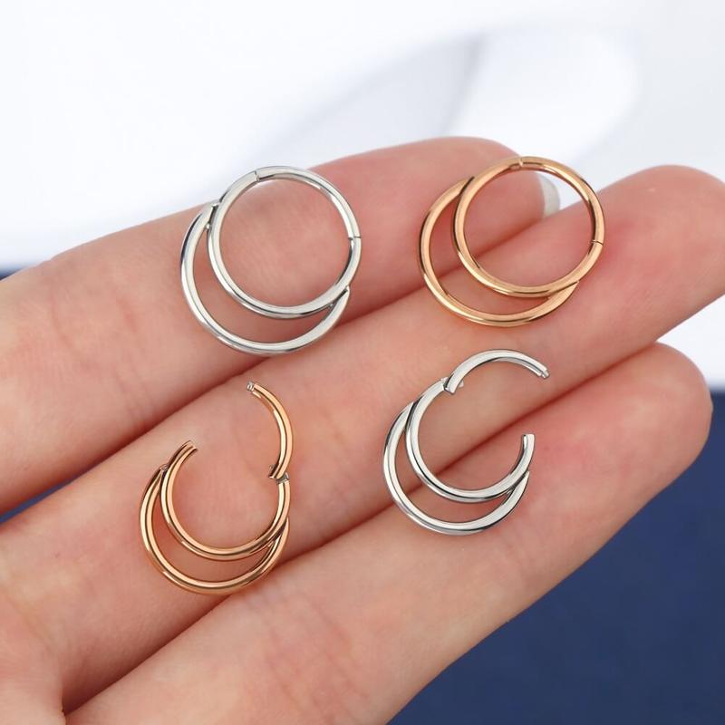 16G Paved Double Loop Hinged Septum Clicker Septum Nose Ring