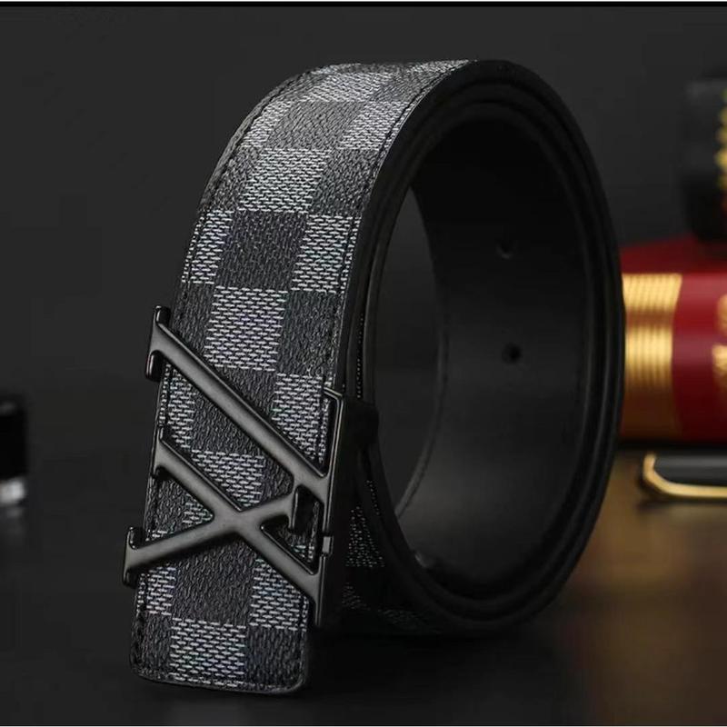 Light Luxury Distinguished Men's Leather Belt Plaid Genuine Leather Pure Cowhide Belt Casual Business Trends Pants Belt