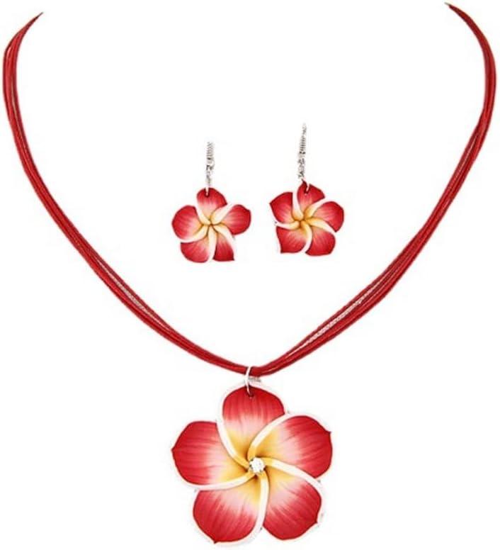 Hawaiian Plumeria Rubra Earrings Necklace Set Bohemia Tropical Flower Dangle Earrings Luau Beach Party Accessories for Women Jewelry