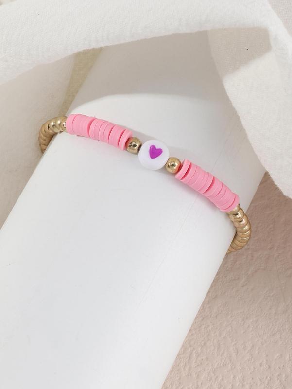 Women' Heart Decor Bead Bracelet & Love Bracelet, Fashionable Bf & Gf & Friendship Matching Bracelet, Fashion All-match Jewelry for Girlfriends