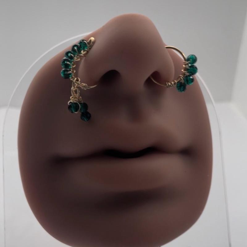 Nose Ring & Nose Cuff Set   Dangle Nose Cuff w  Hoop Nose Ring nose hoop beaded noserings