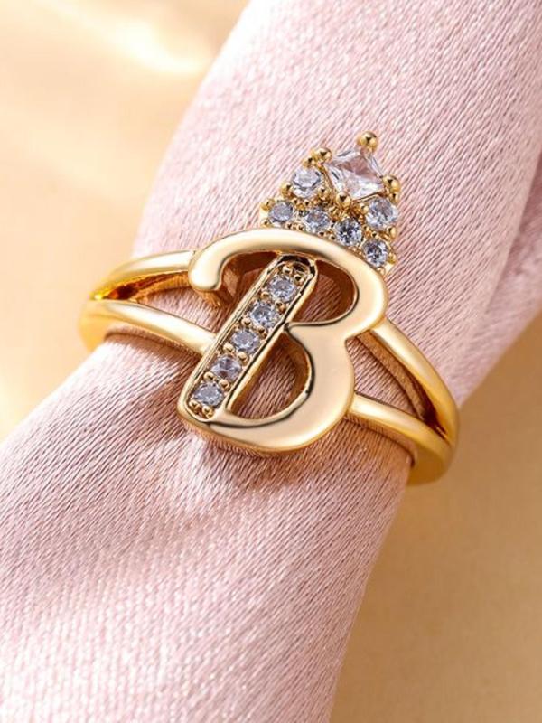 Crown Letter Ring, 26-letter Jewelry, Open Ring, Exquisite Women's Ring, Daily Party Wear, Clothing Accessories, Jewelry