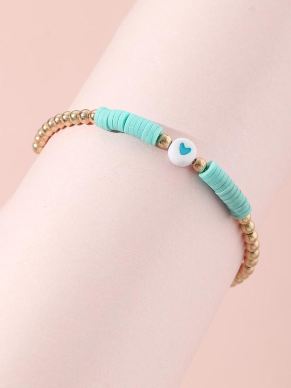 Women' Heart Decor Bead Bracelet & Love Bracelet, Fashionable Bf & Gf & Friendship Matching Bracelet, Fashion All-match Jewelry for Girlfriends