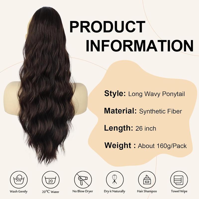 Iridescent Ponytail Hair Extension Drawstring Ponytail Extension for Women Long Body Wavy Curly 26 Inch Clip in Ponytail Extensions Synthetic Heat Resistant Ponytail Extension