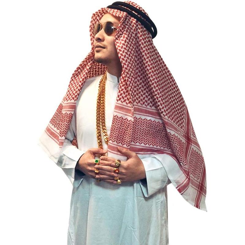 Adult Men Arab  Scarf Keffiyeh Middle East Desert Shemagh Wrap  Headwear Arabian Costume Accessories