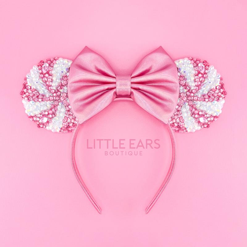 Pink Candycane Sparkle Mickey Ears