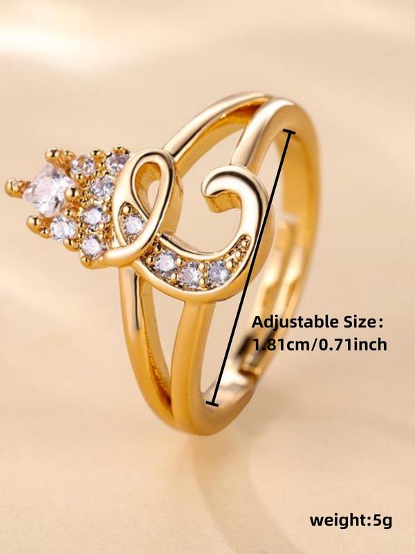 Crown Letter Ring, 26-letter Jewelry, Open Ring, Exquisite Women's Ring, Daily Party Wear, Clothing Accessories, Jewelry