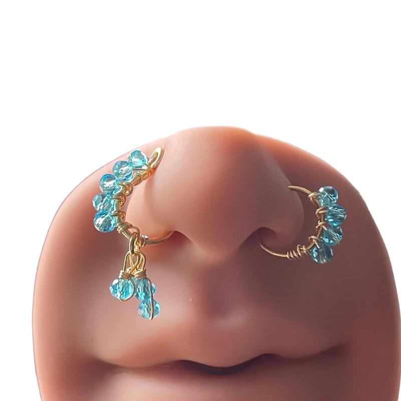 Nose Ring & Nose Cuff Set   Dangle Nose Cuff w  Hoop Nose Ring nose hoop beaded noserings