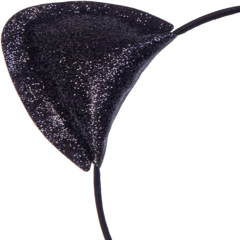 2 Pieces Black Cat Ears Headband, Sparkly Glitter Cute Cat Ear Hairband Accessories for Daily Wear,Party,Halloween Costume