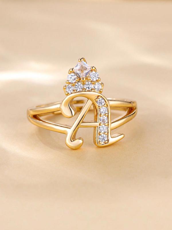 Crown Letter Ring, 26-letter Jewelry, Open Ring, Exquisite Women's Ring, Daily Party Wear, Clothing Accessories, Jewelry