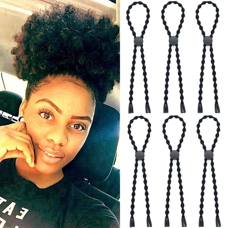 6PCS Natural Hair Ties for Short Kinky Curly Hair, Afro Puff Ponytail Tie Adjustable Length Hairband with No-Slip Design, Headband for Women with Thick, Braided, Natural Hair