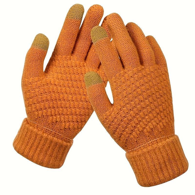 Unisex Warm Knit Touch Screen Gloves - Stretchable Full Finger, Wool-Feel Winter Mittens for Men & Women