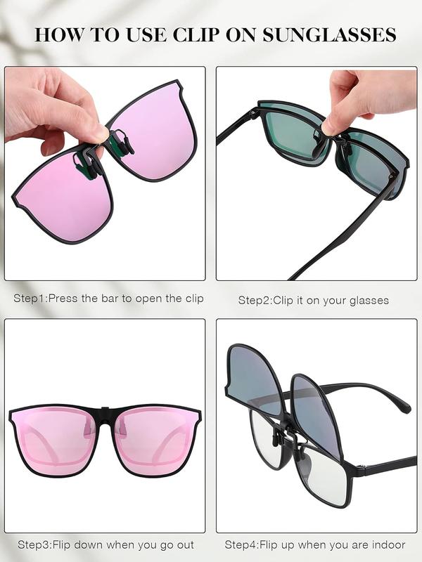 3 Pair Oversize Polarized Clip-on Sunglasses Large Anti-glare TR90 Frame Flip up Driving Glasses for Women Men