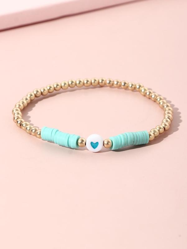 Women' Heart Decor Bead Bracelet & Love Bracelet, Fashionable Bf & Gf & Friendship Matching Bracelet, Fashion All-match Jewelry for Girlfriends