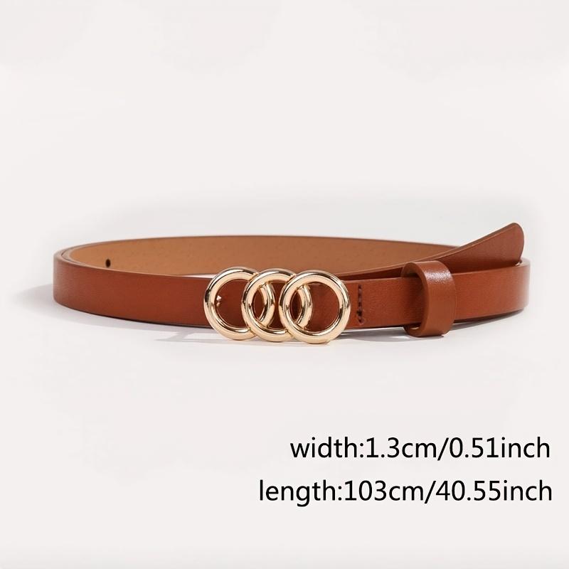 3pcs set Triple Rings Classic PU Leather Thin Belt with Pin Buckle for Pants, Jeans, and Dress