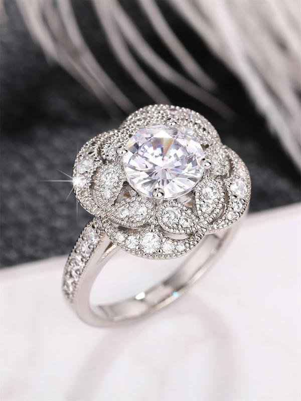 Elegant Flower Design Rhinestone Decorated Ring, Exquisite Trendy Ring, Fashionable Jewelry for Women As Engagement Anniversary Party Jewelry Gift